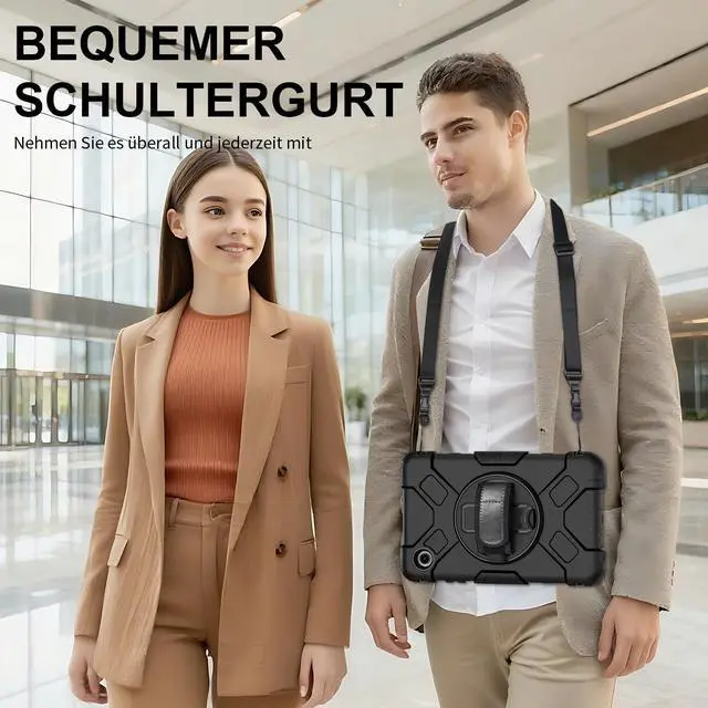 Alt view image 6 of 7 - WERLEO Case for for Samsung Galaxy Tab A11 8.7 Inch 2025 Model SM-X130 / X135, Shockproof Protective Cover with Pencil Holder, 360° Rotating Hand Strap & Stand, Shoulder Strap, Black