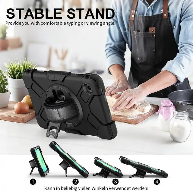 Alt view image 4 of 7 - WERLEO Case for for Samsung Galaxy Tab A11 8.7 Inch 2025 Model SM-X130 / X135, Shockproof Protective Cover with Pencil Holder, 360° Rotating Hand Strap & Stand, Shoulder Strap, Black