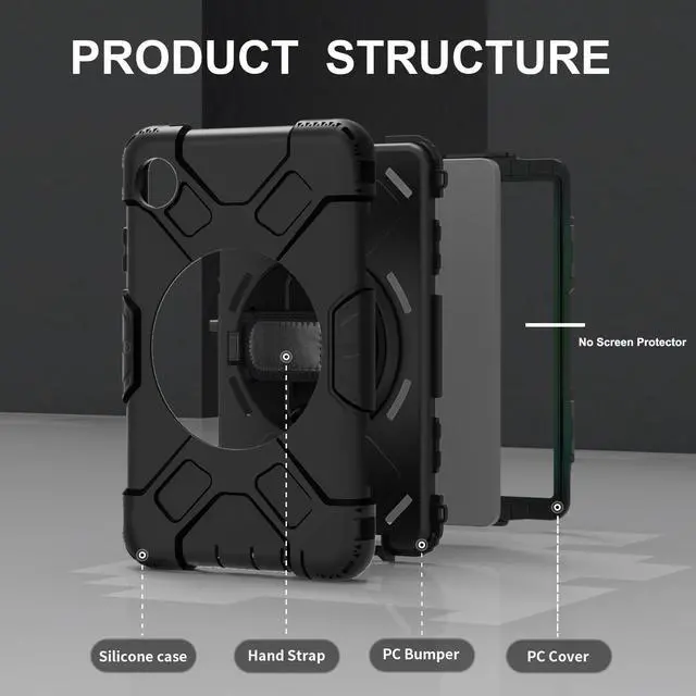 Alt view image 5 of 7 - WERLEO Case for for Samsung Galaxy Tab A11 8.7 Inch 2025 Model SM-X130 / X135, Shockproof Protective Cover with Pencil Holder, 360° Rotating Hand Strap & Stand, Shoulder Strap, Black