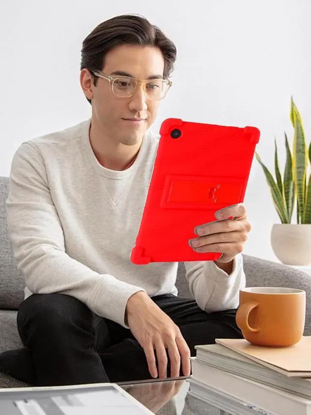 Alt view image 7 of 7 - WERLEO Case for Samsung Galaxy Tab A11 8.7 Inch 2025 Model SM-X130 / X135, Shockproof Silicone Cover for Galaxy Tab A11 8.7" with Adjustable Stand Red