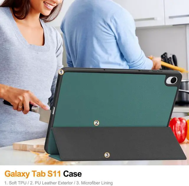Alt view image 5 of 7 - Case for Samsung Galaxy Tab S11 11 inch 2025 SM-X730 X736B, Slim Protective Cover, Auto Wake Sleep, Soft TPU Protective Cover with Pencil Holder Stand Stylus Pen Dark Green