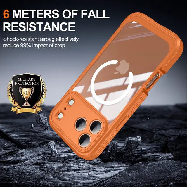 Alt view image 4 of 6 - WERLEO Magnetic Case for iPhone 17 Pro with Built-in Screen Protector, Shockproof Phone Cover with Camera Protector, Compatible with MagSafe, Full Body Phone Case Orange