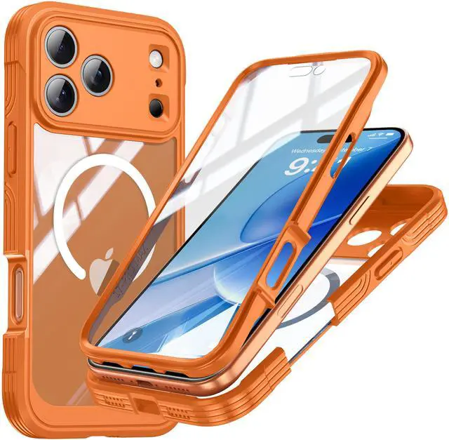 Main image of WERLEO Magnetic Case for iPhone 17 Pro with Built-in Screen Protector, Shockproof Phone Cover with Camera Protector, Compatible with MagSafe, Full Body Phone Case Orange