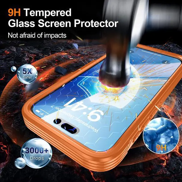Alt view image 2 of 6 - WERLEO Magnetic Case for iPhone 17 Pro with Built-in Screen Protector, Shockproof Phone Cover with Camera Protector, Compatible with MagSafe, Full Body Phone Case Orange