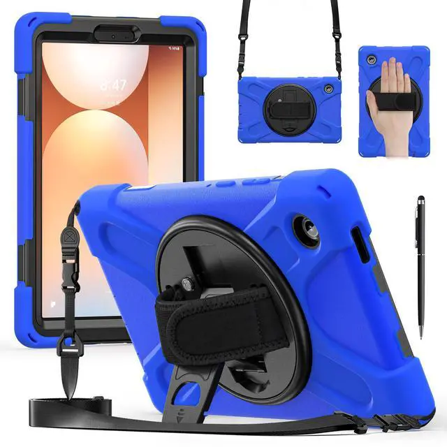 Main image of WERLEO Case for Samsung Galaxy Tab A11 8.7 inch 2025 SM-X130 X133 X135 Shockporoof Cover with Pencil Holder Rotating Hand Strap & Stand Shoulder Strap, Universal Stylus Pen Blue