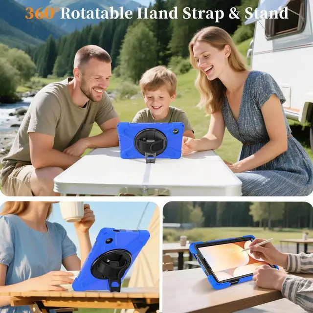 Alt view image 4 of 7 - WERLEO Case for Samsung Galaxy Tab A11 8.7 inch 2025 SM-X130 X133 X135 Shockporoof Cover with Pencil Holder Rotating Hand Strap & Stand Shoulder Strap, Universal Stylus Pen Blue