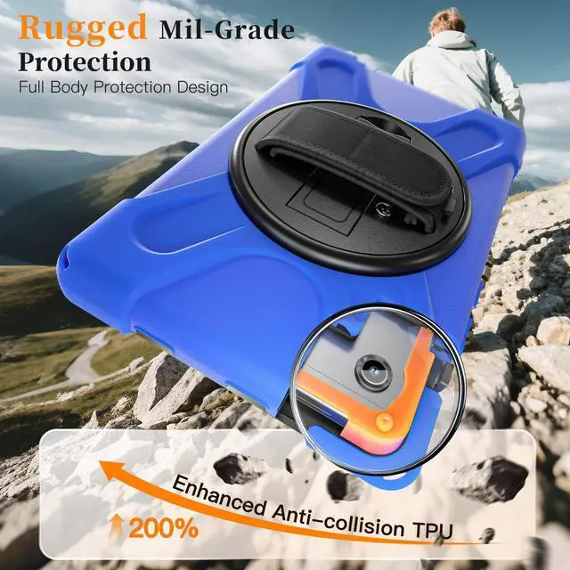 Alt view image 2 of 7 - WERLEO Case for Samsung Galaxy Tab A11 8.7 inch 2025 SM-X130 X133 X135 Shockporoof Cover with Pencil Holder Rotating Hand Strap & Stand Shoulder Strap, Universal Stylus Pen Blue