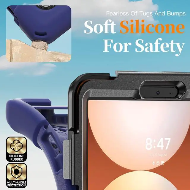 Alt view image 3 of 7 - WERLEO Case for Samsung Galaxy Tab A11 8.7 inch 2025 SM-X130 X133 X135 Shockporoof Cover with Pencil Holder Rotating Hand Strap & Stand Shoulder Strap, Universal Stylus Pen Navy Blue