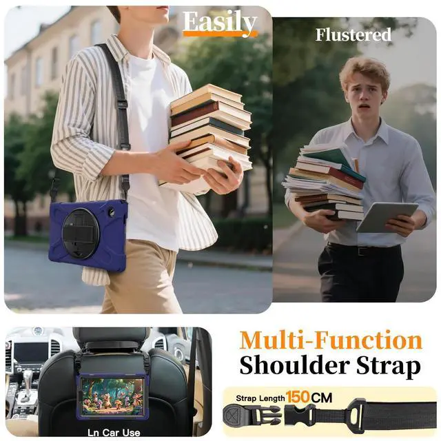 Alt view image 6 of 7 - WERLEO Case for Samsung Galaxy Tab A11 8.7 inch 2025 SM-X130 X133 X135 Shockporoof Cover with Pencil Holder Rotating Hand Strap & Stand Shoulder Strap, Universal Stylus Pen Navy Blue