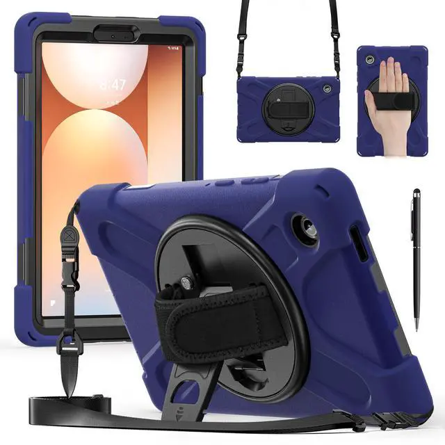 Main image of WERLEO Case for Samsung Galaxy Tab A11 8.7 inch 2025 SM-X130 X133 X135 Shockporoof Cover with Pencil Holder Rotating Hand Strap & Stand Shoulder Strap, Universal Stylus Pen Navy Blue