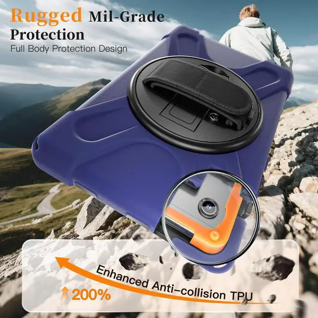 Alt view image 2 of 7 - WERLEO Case for Samsung Galaxy Tab A11 8.7 inch 2025 SM-X130 X133 X135 Shockporoof Cover with Pencil Holder Rotating Hand Strap & Stand Shoulder Strap, Universal Stylus Pen Navy Blue