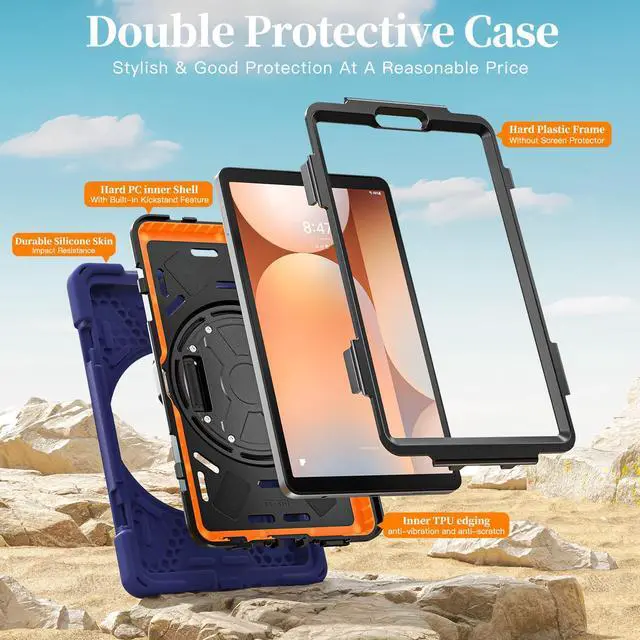 Alt view image 7 of 7 - WERLEO Case for Samsung Galaxy Tab A11 8.7 inch 2025 SM-X130 X133 X135 Shockporoof Cover with Pencil Holder Rotating Hand Strap & Stand Shoulder Strap, Universal Stylus Pen Navy Blue