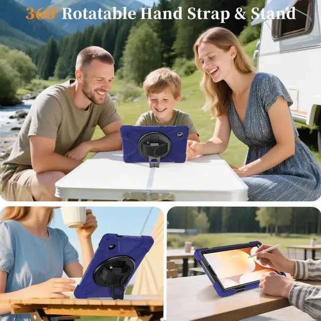 Alt view image 5 of 7 - WERLEO Case for Samsung Galaxy Tab A11 8.7 inch 2025 SM-X130 X133 X135 Shockporoof Cover with Pencil Holder Rotating Hand Strap & Stand Shoulder Strap, Universal Stylus Pen Navy Blue