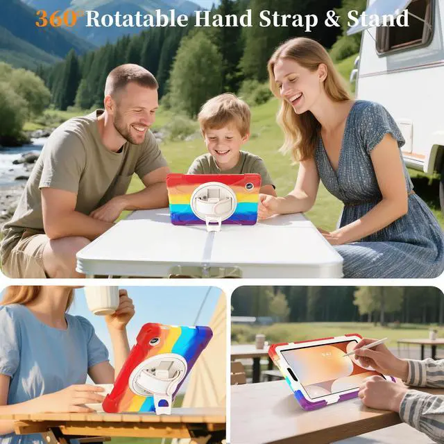 Alt view image 5 of 7 - WERLEO Case for Samsung Galaxy Tab A11 8.7 inch 2025 SM-X130 X133 X135 Shockporoof Cover with Pencil Holder Rotating Hand Strap & Stand Shoulder Strap, Universal Stylus Pen Rainbow Red