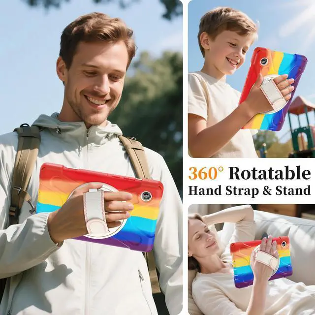 Alt view image 4 of 7 - WERLEO Case for Samsung Galaxy Tab A11 8.7 inch 2025 SM-X130 X133 X135 Shockporoof Cover with Pencil Holder Rotating Hand Strap & Stand Shoulder Strap, Universal Stylus Pen Rainbow Red