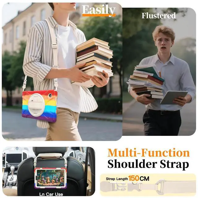 Alt view image 6 of 7 - WERLEO Case for Samsung Galaxy Tab A11 8.7 inch 2025 SM-X130 X133 X135 Shockporoof Cover with Pencil Holder Rotating Hand Strap & Stand Shoulder Strap, Universal Stylus Pen Rainbow Red