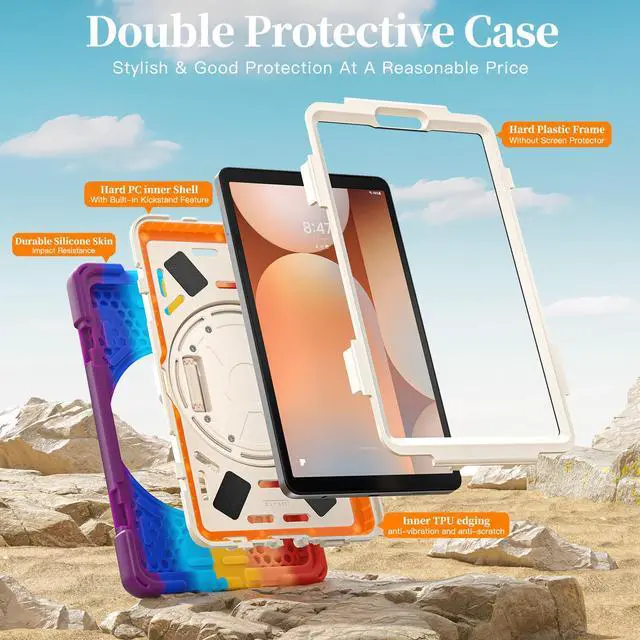 Alt view image 7 of 7 - WERLEO Case for Samsung Galaxy Tab A11 8.7 inch 2025 SM-X130 X133 X135 Shockporoof Cover with Pencil Holder Rotating Hand Strap & Stand Shoulder Strap, Universal Stylus Pen Rainbow Red