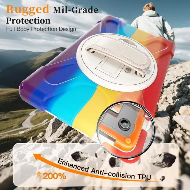 Alt view image 2 of 7 - WERLEO Case for Samsung Galaxy Tab A11 8.7 inch 2025 SM-X130 X133 X135 Shockporoof Cover with Pencil Holder Rotating Hand Strap & Stand Shoulder Strap, Universal Stylus Pen Rainbow Red