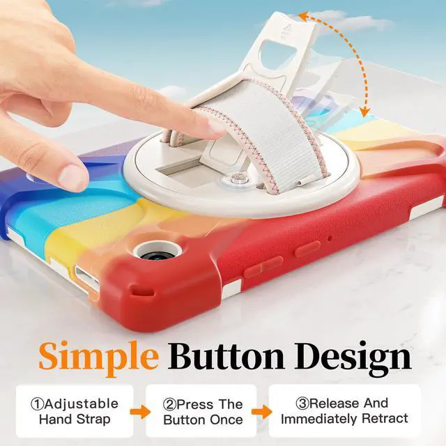Alt view image 3 of 7 - WERLEO Case for Samsung Galaxy Tab A11 8.7 inch 2025 SM-X130 X133 X135 Shockporoof Cover with Pencil Holder Rotating Hand Strap & Stand Shoulder Strap, Universal Stylus Pen Rainbow Red