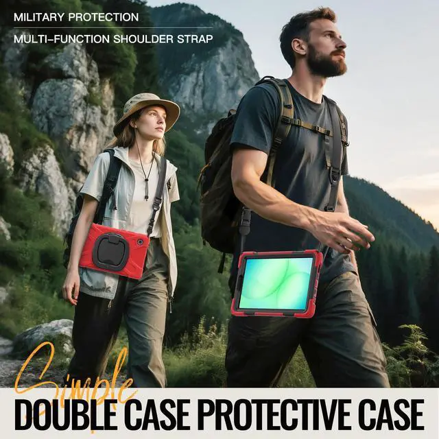 Alt view image 4 of 7 - WERLEO Protective Case for Samsung Galaxy Tab A11 8.7 inch 2025 SM-X130 X133 X135 Shockporoof Cover with Pencil Holder Rotating Hand Strap & Stand Shoulder Strap Red