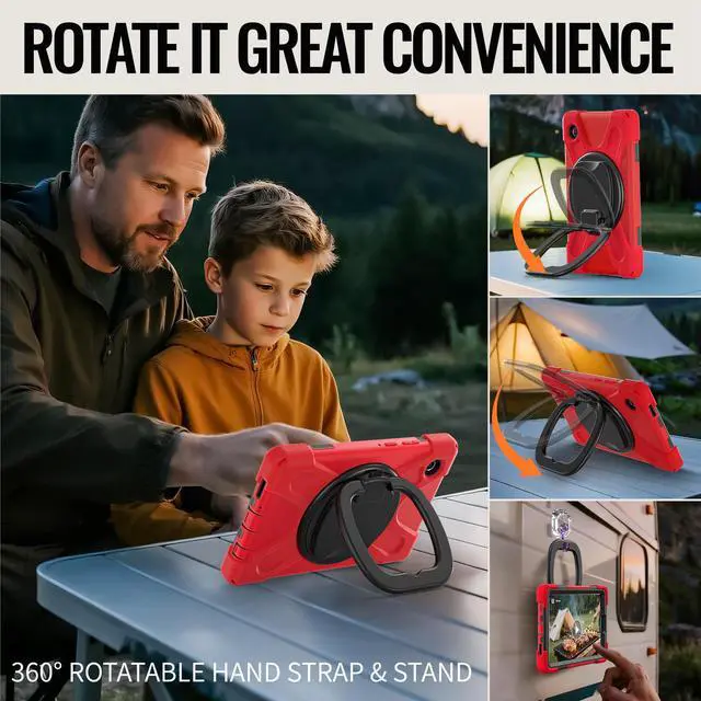 Alt view image 3 of 7 - WERLEO Protective Case for Samsung Galaxy Tab A11 8.7 inch 2025 SM-X130 X133 X135 Shockporoof Cover with Pencil Holder Rotating Hand Strap & Stand Shoulder Strap Red