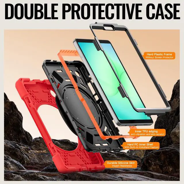 Alt view image 6 of 7 - WERLEO Protective Case for Samsung Galaxy Tab A11 8.7 inch 2025 SM-X130 X133 X135 Shockporoof Cover with Pencil Holder Rotating Hand Strap & Stand Shoulder Strap Red