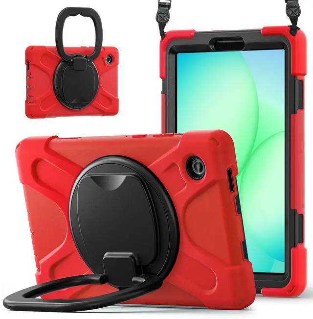 Main image of WERLEO Protective Case for Samsung Galaxy Tab A11 8.7 inch 2025 SM-X130 X133 X135 Shockporoof Cover with Pencil Holder Rotating Hand Strap & Stand Shoulder Strap Red