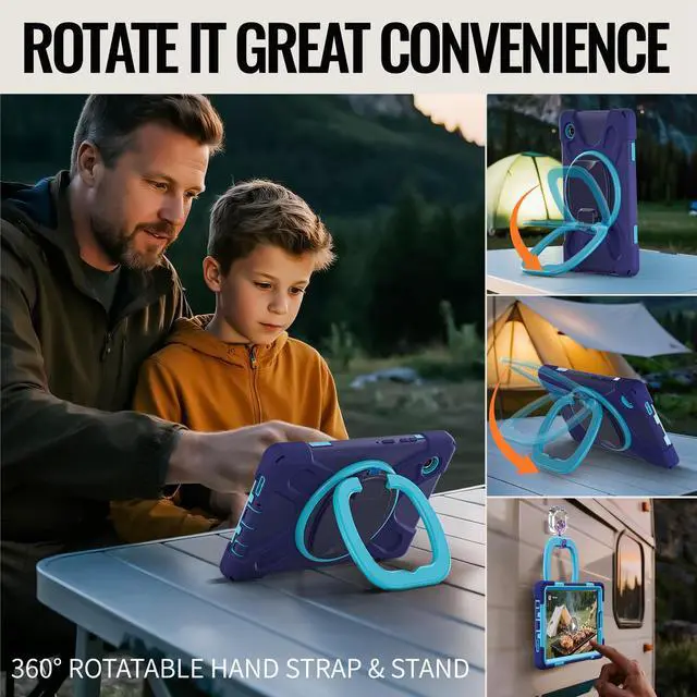 Alt view image 4 of 7 - WERLEO Protective Case for Samsung Galaxy Tab A11 8.7 inch 2025 SM-X130 X133 X135 Shockporoof Cover with Pencil Holder Rotating Hand Strap & Stand Shoulder Strap, blue