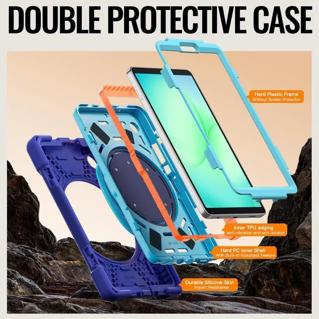 Alt view image 7 of 7 - WERLEO Protective Case for Samsung Galaxy Tab A11 8.7 inch 2025 SM-X130 X133 X135 Shockporoof Cover with Pencil Holder Rotating Hand Strap & Stand Shoulder Strap, blue