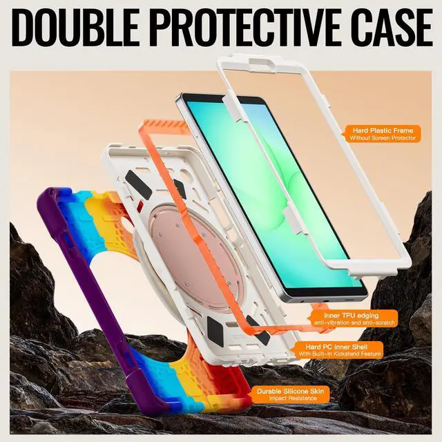 Alt view image 7 of 7 - WERLEO Protective Case for Samsung Galaxy Tab A11 8.7 inch 2025 SM-X130 X133 X135 Shockporoof Cover with Pencil Holder Rotating Hand Strap & Stand Shoulder Strap Rainbow Red