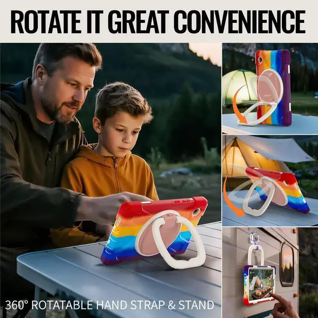 Alt view image 4 of 7 - WERLEO Protective Case for Samsung Galaxy Tab A11 8.7 inch 2025 SM-X130 X133 X135 Shockporoof Cover with Pencil Holder Rotating Hand Strap & Stand Shoulder Strap Rainbow Red