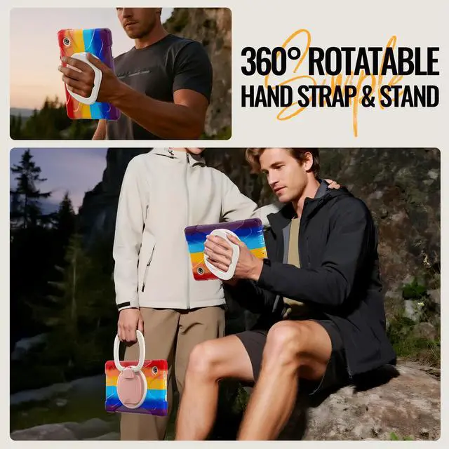 Alt view image 3 of 7 - WERLEO Protective Case for Samsung Galaxy Tab A11 8.7 inch 2025 SM-X130 X133 X135 Shockporoof Cover with Pencil Holder Rotating Hand Strap & Stand Shoulder Strap Rainbow Red