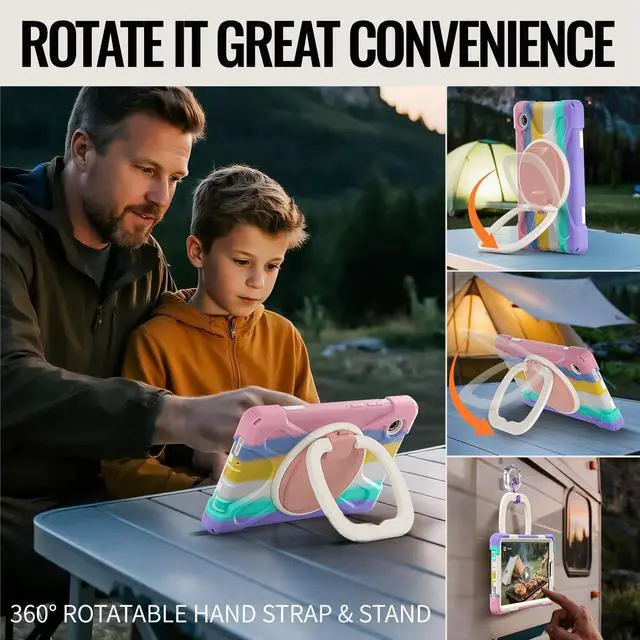 Alt view image 4 of 7 - WERLEO Protective Case for Samsung Galaxy Tab A11 8.7 inch 2025 SM-X130 X133 X135 Shockporoof Cover with Pencil Holder Rotating Hand Strap & Stand Shoulder Strap Rainbow Pink