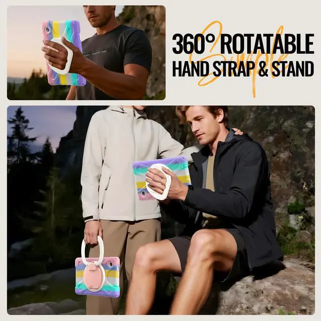 Alt view image 3 of 7 - WERLEO Protective Case for Samsung Galaxy Tab A11 8.7 inch 2025 SM-X130 X133 X135 Shockporoof Cover with Pencil Holder Rotating Hand Strap & Stand Shoulder Strap Rainbow Pink