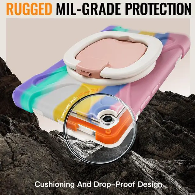 Alt view image 2 of 7 - WERLEO Protective Case for Samsung Galaxy Tab A11 8.7 inch 2025 SM-X130 X133 X135 Shockporoof Cover with Pencil Holder Rotating Hand Strap & Stand Shoulder Strap Rainbow Pink