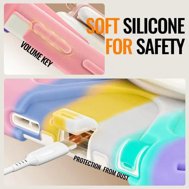 Alt view image 6 of 7 - WERLEO Protective Case for Samsung Galaxy Tab A11 8.7 inch 2025 SM-X130 X133 X135 Shockporoof Cover with Pencil Holder Rotating Hand Strap & Stand Shoulder Strap Rainbow Pink