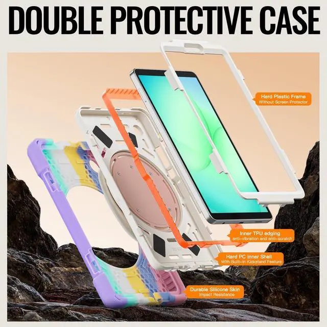 Alt view image 7 of 7 - WERLEO Protective Case for Samsung Galaxy Tab A11 8.7 inch 2025 SM-X130 X133 X135 Shockporoof Cover with Pencil Holder Rotating Hand Strap & Stand Shoulder Strap Rainbow Pink