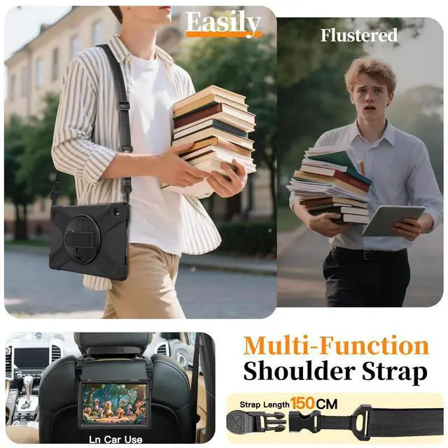 Alt view image 5 of 7 - WERLEO Case for Samsung Galaxy Tab A11 Plus / A11+ 11 Inch 2025 SM-X310/X315/X236/X235/X230 Shockporoof Cover with Pencil Holder Rotating Hand Strap & Stand Shoulder Strap, Universal Stylus Pen