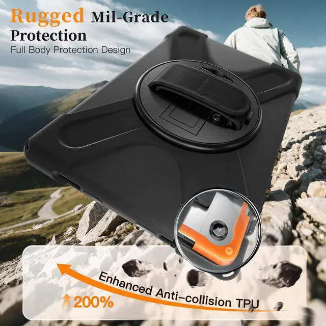 Alt view image 2 of 7 - WERLEO Case for Samsung Galaxy Tab A11 Plus / A11+ 11 Inch 2025 SM-X310/X315/X236/X235/X230 Shockporoof Cover with Pencil Holder Rotating Hand Strap & Stand Shoulder Strap, Universal Stylus Pen