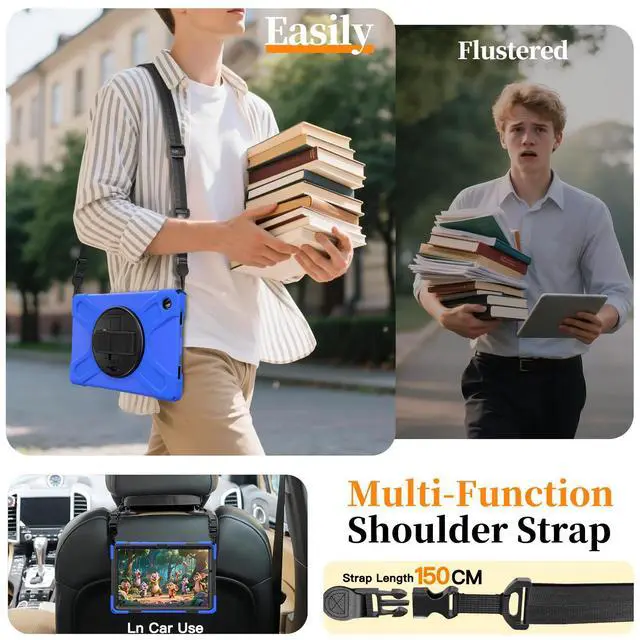 Alt view image 5 of 7 - WERLEO Case for Samsung Galaxy Tab A11 Plus / A11+ 11 Inch 2025 SM-X310/X315/X236/X235/X230 Shockporoof Cover with Pencil Holder Rotating Hand Strap & Stand Shoulder Strap, Universal Stylus Pen Blue