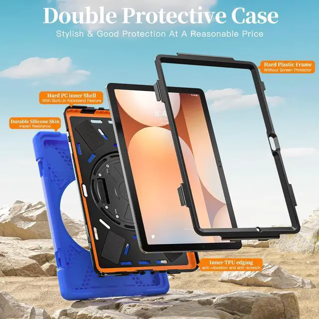 Alt view image 4 of 7 - WERLEO Case for Samsung Galaxy Tab A11 Plus / A11+ 11 Inch 2025 SM-X310/X315/X236/X235/X230 Shockporoof Cover with Pencil Holder Rotating Hand Strap & Stand Shoulder Strap, Universal Stylus Pen Blue
