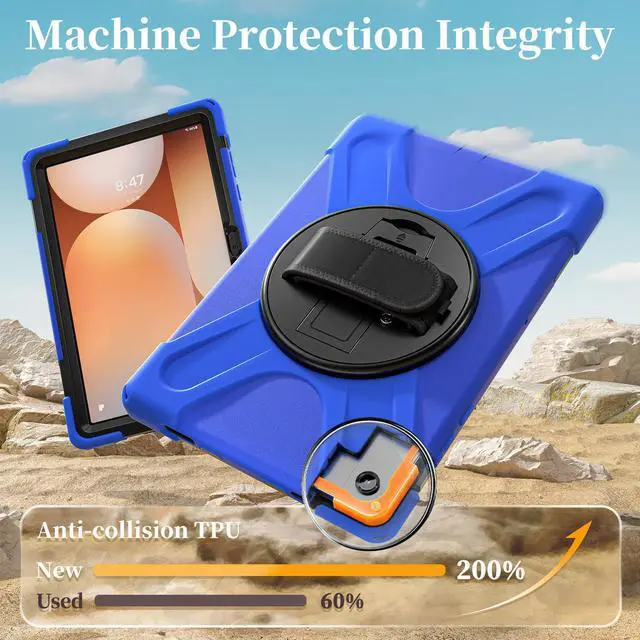 Alt view image 3 of 7 - WERLEO Case for Samsung Galaxy Tab A11 Plus / A11+ 11 Inch 2025 SM-X310/X315/X236/X235/X230 Shockporoof Cover with Pencil Holder Rotating Hand Strap & Stand Shoulder Strap, Universal Stylus Pen Blue