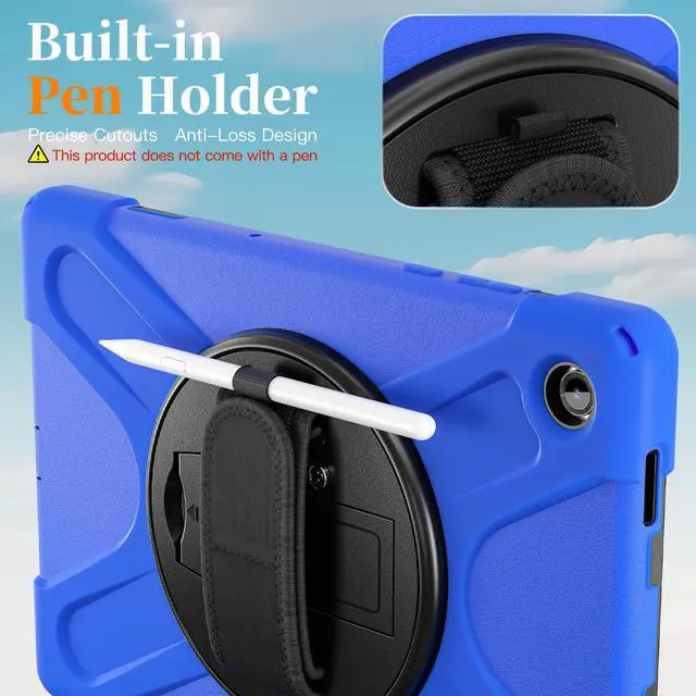 Alt view image 2 of 7 - WERLEO Case for Samsung Galaxy Tab A11 Plus / A11+ 11 Inch 2025 SM-X310/X315/X236/X235/X230 Shockporoof Cover with Pencil Holder Rotating Hand Strap & Stand Shoulder Strap, Universal Stylus Pen Blue