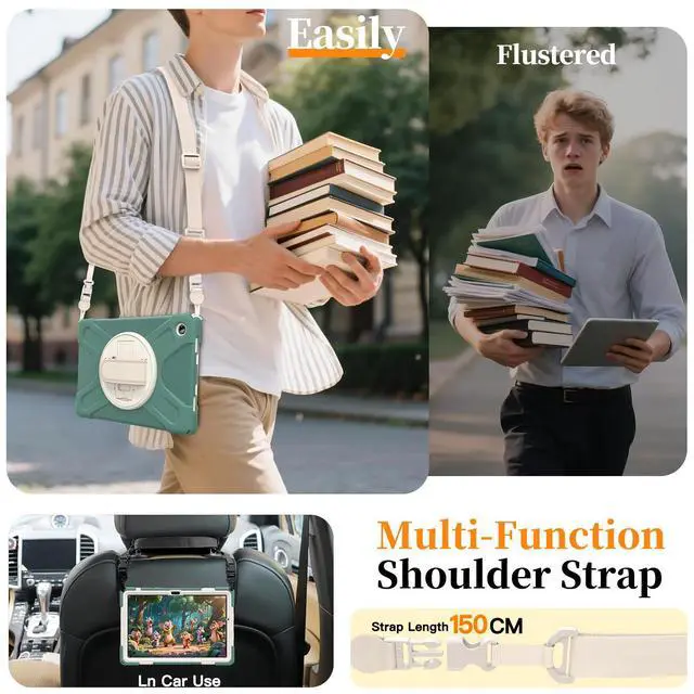 Alt view image 4 of 7 - WERLEO Case for Samsung Galaxy Tab A11 Plus / A11+ 11 Inch 2025 SM-X310/X315/X236/X235/X230 Shockporoof Cover with Pencil Holder Rotating Hand Strap & Stand Shoulder Strap, Universal Stylus Pen