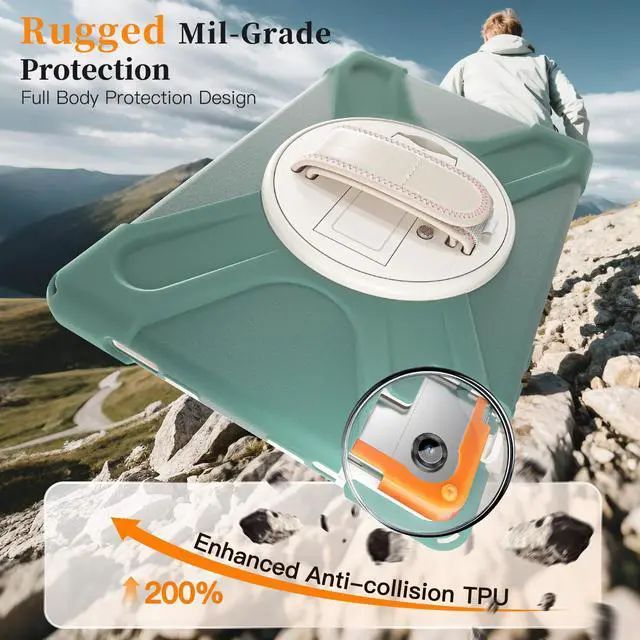 Alt view image 2 of 7 - WERLEO Case for Samsung Galaxy Tab A11 Plus / A11+ 11 Inch 2025 SM-X310/X315/X236/X235/X230 Shockporoof Cover with Pencil Holder Rotating Hand Strap & Stand Shoulder Strap, Universal Stylus Pen