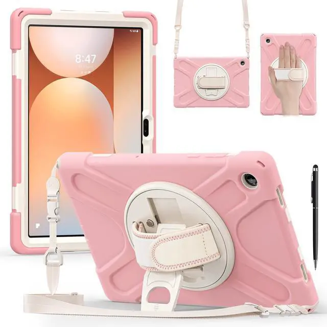 Main image of WERLEO Case for Samsung Galaxy Tab A11 Plus / A11+ 11 Inch 2025 SM-X310/X315/X236/X235/X230 Shockporoof Cover with Pencil Holder Rotating Hand Strap & Stand Shoulder Strap, Universal Stylus Pen Pink