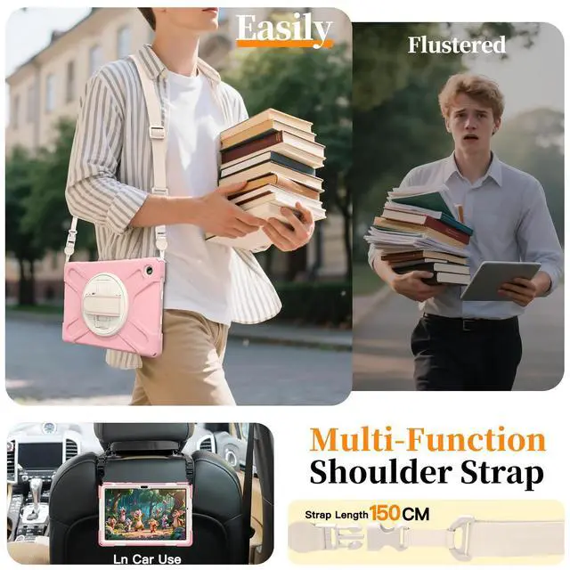 Alt view image 4 of 7 - WERLEO Case for Samsung Galaxy Tab A11 Plus / A11+ 11 Inch 2025 SM-X310/X315/X236/X235/X230 Shockporoof Cover with Pencil Holder Rotating Hand Strap & Stand Shoulder Strap, Universal Stylus Pen Pink