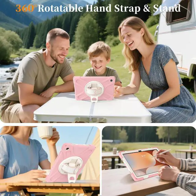 Alt view image 6 of 7 - WERLEO Case for Samsung Galaxy Tab A11 Plus / A11+ 11 Inch 2025 SM-X310/X315/X236/X235/X230 Shockporoof Cover with Pencil Holder Rotating Hand Strap & Stand Shoulder Strap, Universal Stylus Pen Pink
