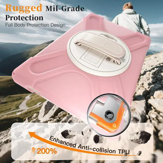 Alt view image 2 of 7 - WERLEO Case for Samsung Galaxy Tab A11 Plus / A11+ 11 Inch 2025 SM-X310/X315/X236/X235/X230 Shockporoof Cover with Pencil Holder Rotating Hand Strap & Stand Shoulder Strap, Universal Stylus Pen Pink