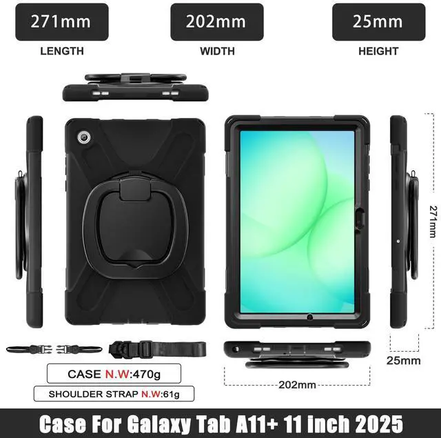 Alt view image 7 of 7 - WERLEO Protecive Case for Samsung Galaxy Tab A11 Plus / A11+ 11 Inch 2025 Shockporoof Cover with Pencil Holder Rotating Hand Strap & Stand Shoulder Strap